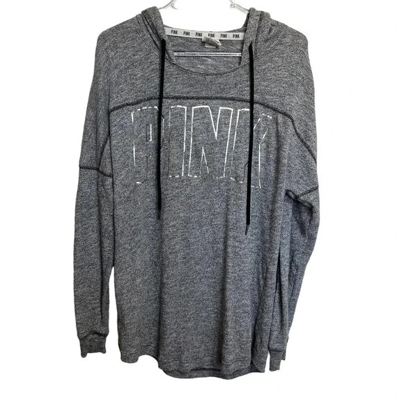 PINK Open Back Long Sleeve Raglan  Gray Hoodie Size Small - Picture 1 of 11